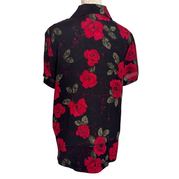 Amanda Smith Petites Silk Blouse Rose Button Front Collared Red Black PS - Picture 5 of 7